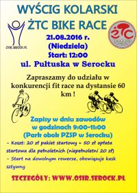 Zapraszamy do udziału w zawodach kolarskich ŻTC Bike Race 21-go sierpnia w Serocku !